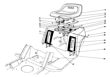 Rear Body & Seat Assembly Diagram and Parts List for 57385 1000001 - 1999999 Toro Lawn Tractor