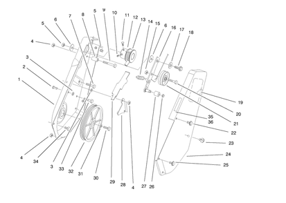 Pulley And Cover Assembly Diagram and Parts List for 38422 8900001 - 8999999 Toro Snow Blower