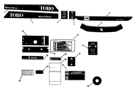 Decals Diagram and Parts List for 73380 3900001 - 3999999 Toro Lawn Tractor