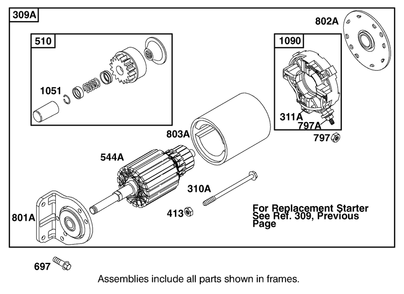 Replacement Starter Motor Assembly Diagram and Parts List for 12004 220000001 - 220999999 Toro Lawn Tractor