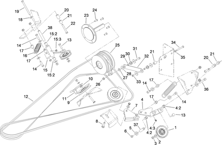 Deck Belt Drive Assembly Diagram and Parts List for 74268 (313000001-313999999)(2013) Toro Lawn Mower