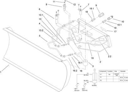 Hydraulic Blade Assembly Diagram and Parts List for 22414 400000000 - 403999999 Toro Lawn Tractor Accessories