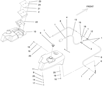 Tank And Fuel Lines Assembly Diagram and Parts List for 74205 990001 - 999999 Toro Lawn Tractor