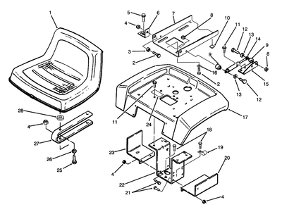 Fender And Seat Assembly Diagram and Parts List for 73520 4900001 - 4999999 Toro Lawn Tractor