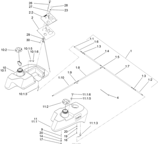 Fuel System Assembly Diagram and Parts List for 74296 (311000001-311999999)(2011) Toro Lawn Mower