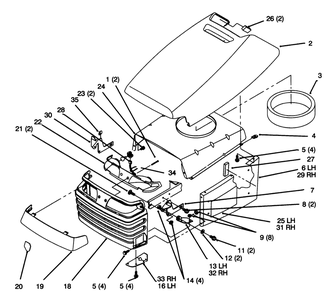 Hood And Grill Diagram and Parts List for 72043 6900001 - 6999999 Toro Lawn Tractor