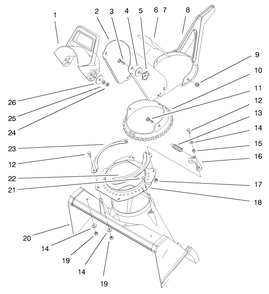 Discharge Chute Assembly Diagram and Parts List for 38416 7900001 - 7999999 Toro Snow Blower