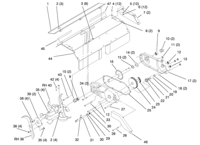 Gaurd, Shield, Gear Case & Tines Diagram and Parts List for 79271 8900001 - 8999999 Toro Lawn Tractor