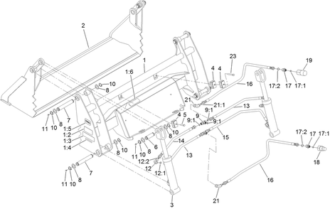 4-In-1 Bucket Assembly Diagram and Parts List for 22478 319000001 - 319999999 Toro Lawn Tractor Accessories