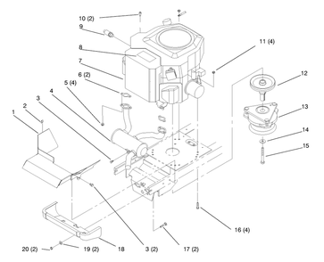 Twin Cylinder Engine, Muffler, And P.T.O. Diagram and Parts List for 72102 8900001 - 8900399 Toro Lawn Tractor