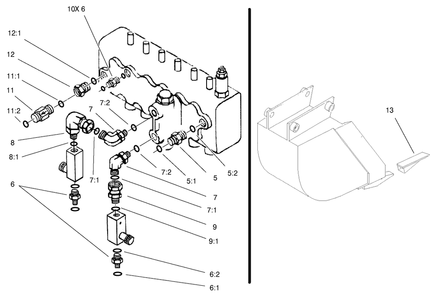 Hydraulic Fittings And Tooth Assembly Diagram and Parts List for 22412 990001 - 999999 Toro Lawn Tractor Accessories