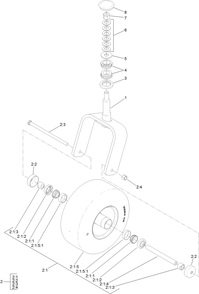 Caster Fork And Wheel Assembly Diagram and Parts List for 74090 410000000 - 412999999 Toro Lawn Tractor