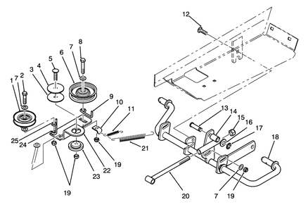 Idler And Pedal Shaft Assembly Diagram and Parts List for 72040 3900001 - 3999999 Toro Lawn Tractor