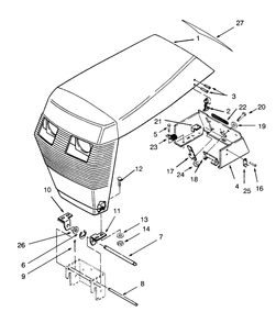 Hood Assembly Diagram and Parts List for 73400 3900001 - 3999999 Toro Lawn Tractor