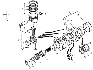 Piston And Crankshaft Assembly Diagram and Parts List for 22303 990001 - 999999 Toro Lawn Tractor Accessories