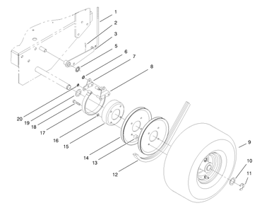 Brake, Wheel Pulley & Wheel Assembly Diagram and Parts List for 30177 695001 - 699999 Toro Lawn Tractor Accessories