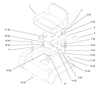 Seat Diagram and Parts List for 72102 8900001 - 8900399 Toro Lawn Tractor