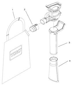 Bag And Tube Assembly Diagram and Parts List for 51587 99100001 - 99499999 Toro Leaf Blower / Vacuum