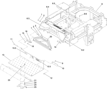 Traction Frame And Floor Pan Assembly Diagram and Parts List for 74264TE (310000001-310999999)(2010) Toro Lawn Mower