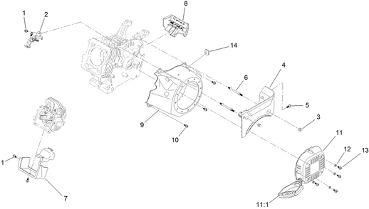 Blower Housing And Shrouds Assembly Diagram and Parts List for 38757 409000000 - 411599999 Toro Snow Blower