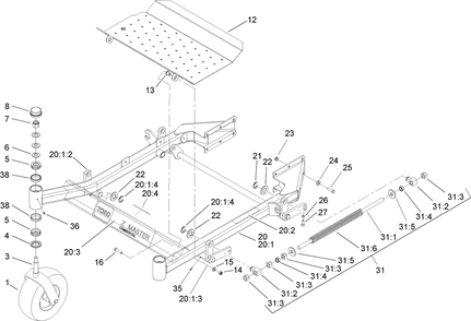 Front Frame Assembly Diagram and Parts List for 74416TE (250005001-250999999)(2005) Toro Lawn Mower