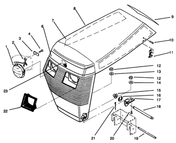 Hood Assembly Diagram and Parts List for 73440 5900223 - 5999999 Toro Lawn Tractor