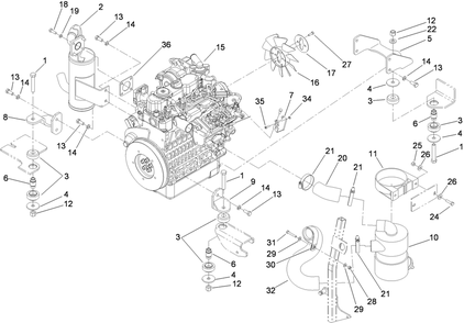 Engine, Exhaust And Air Intake Assembly Diagram and Parts List for 74265TE (311000001-311999999)(2011) Toro Lawn Mower