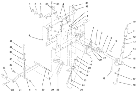 Manual Lift System Diagram and Parts List for 73422 7900001 - 7999999 Toro Lawn Tractor