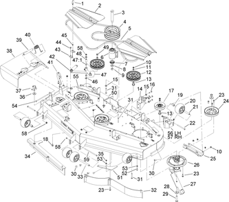 Deck Assembly Diagram and Parts List for 74268 (250000001-250999999)(2005) Toro Lawn Mower