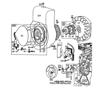 Rewind Starter Assembly Diagram and Parts List for 58226 8000001 - 8999999 Toro Tiller