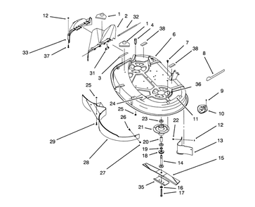 Housing & Spindle Assembly (38" Cutting Unit) Diagram and Parts List for 71184 6900001 - 6999999 Toro Lawn Tractor