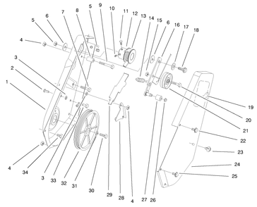 Pulley & Cover Assembly Diagram and Parts List for 38425 7900001 - 7999999 Toro Snow Blower