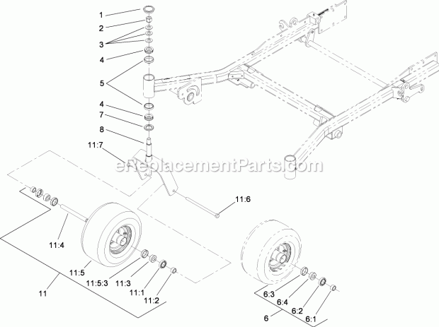 Caster Wheel And Fork Assembly Diagram and Parts List for 74283 280000001-280999999 Toro Lawn Mower