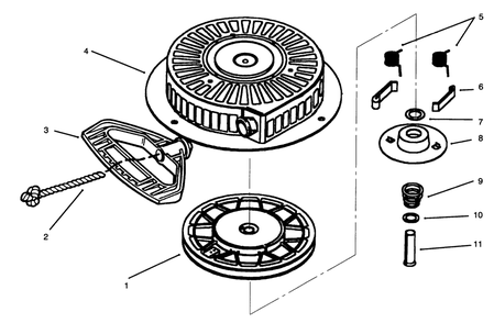 Rewind Starter Tecumseh No. 590733 (Optional) Diagram and Parts List for 38555 69000001 - 69999999 Toro Snow Blower