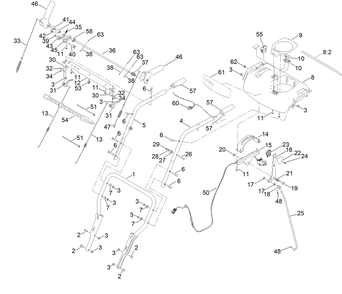 Handle And Control Assembly Diagram and Parts List for 38855 408700000 - 411399999 Toro Snow Blower