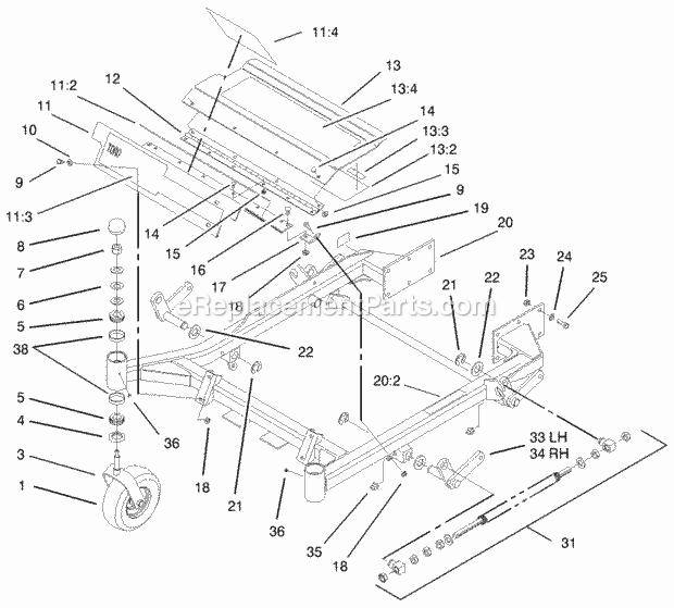 Front Frame Assembly Diagram and Parts List for 74199 230000001-230999999 Toro Lawn Mower