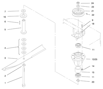 Spindles And Blades Diagram and Parts List for 30193 990251 - 999999 Toro Lawn Mower