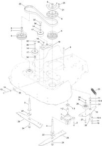 Spindle And Blade Assembly Diagram and Parts List for 22210 403600000-404319999 Toro Lawn Mower