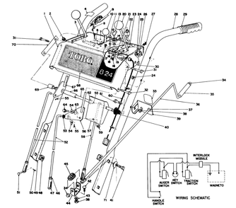 Handle Assembly Diagram and Parts List for 38085C 7000001 - 7999999 Toro Snow Blower