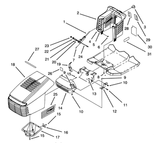 Hood Assembly Diagram and Parts List for 71200 3900001 - 3999999 Toro Lawn Tractor