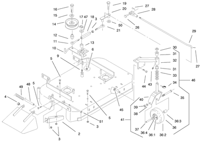Deck, Drive Pulleys & Caster Wheels Diagram and Parts List for 30184 990001 - 999999 Toro Lawn Mower