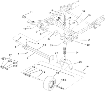 Caster Wheel And Z Stand Assembly Diagram and Parts List for 74269 (270000301-270999999)(2007) Toro Lawn Mower