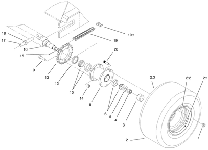Front Wheel Assembly Diagram and Parts List for 22300 890001 - 899999 Toro Lawn Tractor Accessories