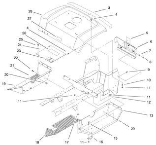 Fender & Footrests Assembly Diagram and Parts List for 72115 9900001 - 9999999 Toro Lawn Tractor