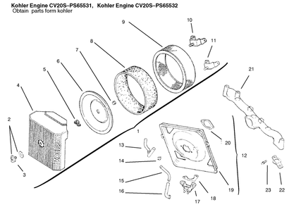 Air Intake / Filtration Diagram and Parts List for 72115 9900001 - 9999999 Toro Lawn Tractor