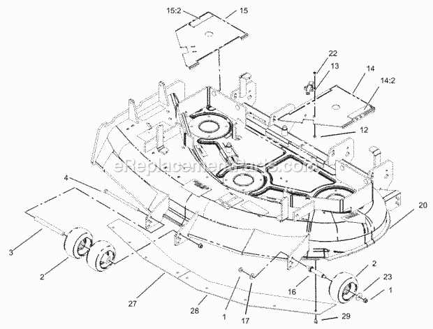 Deck Assembly Diagram and Parts List for 74177 230000001-230007000 Toro Lawn Mower