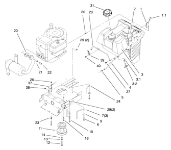 Gas Tank & Engine Pulley Assembly Diagram and Parts List for 71190 8900001 - 8999999 Toro Lawn Tractor