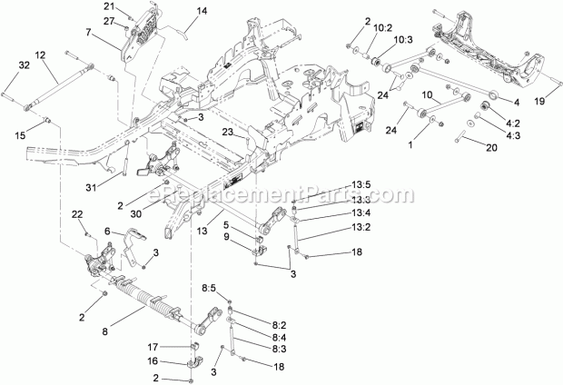Deck Lift Assembly Diagram and Parts List for 74921 290000001-290999999 Toro Lawn Mower
