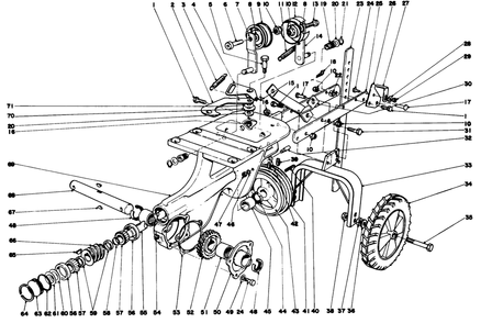 Chassis Assembly Diagram and Parts List for 58235 5000001 - 5999999 Toro Tiller