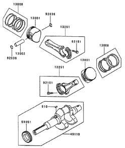 Piston/Crankshaft Diagram and Parts List for 74213 (210000001-210999999)(2001) Toro Lawn Mower